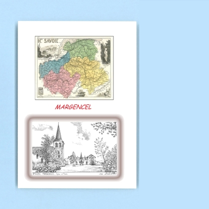 Cartes Postales impression Noir avec dpartement sur la ville de MARGENCEL Titre : eglise et mairie
