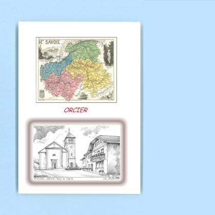 Cartes Postales impression Noir avec dpartement sur la ville de ORCIER Titre : place de l eglise