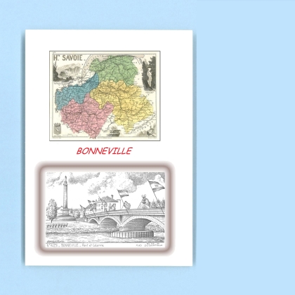 Cartes Postales impression Noir avec dpartement sur la ville de BONNEVILLE Titre : pont et colonne