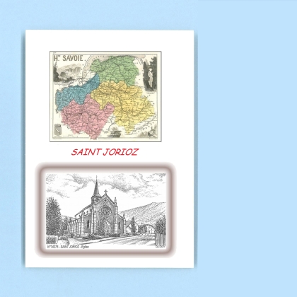 Cartes Postales impression Noir avec dpartement sur la ville de ST JORIOZ Titre : eglise
