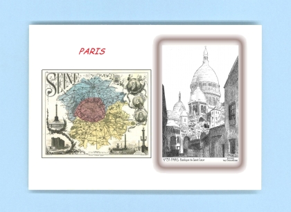 Cartes Postales impression Noir avec dpartement sur la ville de PARIS Titre : basilique du sacre coeur