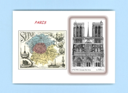 Cartes Postales impression Noir avec dpartement sur la ville de PARIS Titre : cathedrale notre dame