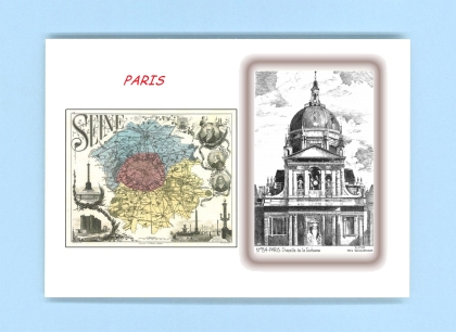 Cartes Postales impression Noir avec dpartement sur la ville de PARIS Titre : chapelle de la sorbonne