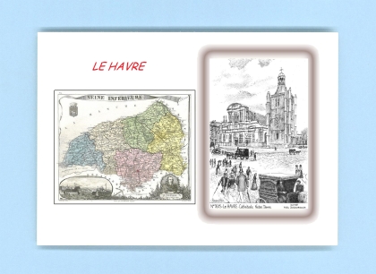 Cartes Postales impression Noir avec dpartement sur la ville de LE HAVRE Titre : cathedrale notre dame