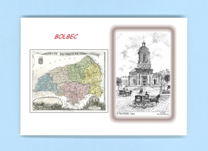 Cartes Postales impression Noir avec dpartement sur la ville de BOLBEC Titre : eglise