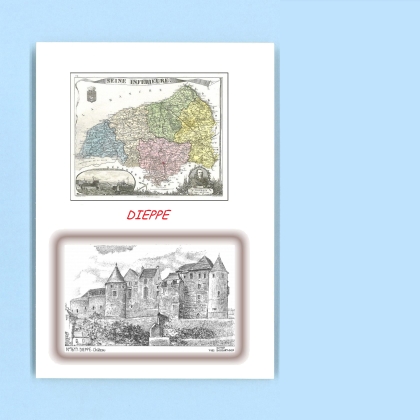 Cartes Postales impression Noir avec dpartement sur la ville de DIEPPE Titre : chateau