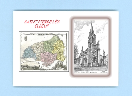 Cartes Postales impression Noir avec dpartement sur la ville de ST PIERRE LES ELBEUF Titre : eglise