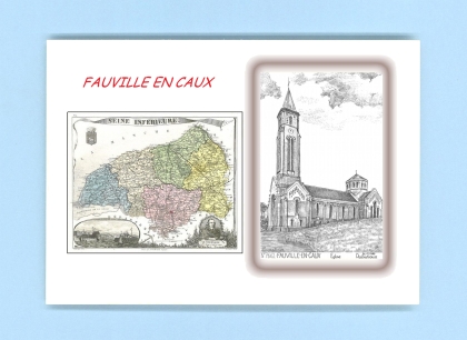 Cartes Postales impression Noir avec dpartement sur la ville de FAUVILLE EN CAUX Titre : eglise