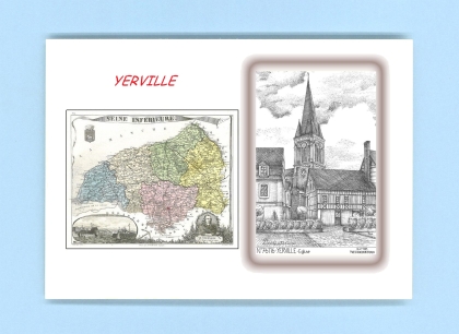 Cartes Postales impression Noir avec dpartement sur la ville de YERVILLE Titre : eglise