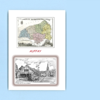 Cartes Postales impression Noir avec dpartement sur la ville de AUFFAY Titre : halle et collegiale