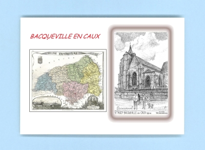 Cartes Postales impression Noir avec dpartement sur la ville de BACQUEVILLE EN CAUX Titre : eglise