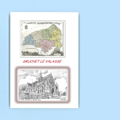 Cartes Postales impression Noir avec dpartement sur la ville de GRUCHET LE VALASSE Titre : eglise