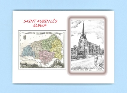 Cartes Postales impression Noir avec dpartement sur la ville de ST AUBIN LES ELBEUF Titre : eglise