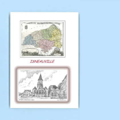 Cartes Postales impression Noir avec dpartement sur la ville de ISNEAUVILLE Titre : eglise