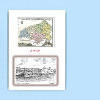 Cartes Postales impression Noir avec dpartement sur la ville de DIEPPE Titre : port quai henri IV