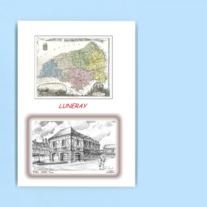 Cartes Postales impression Noir avec dpartement sur la ville de LUNERAY Titre : mairie