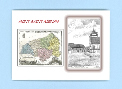 Cartes Postales impression Noir avec dpartement sur la ville de MONT ST AIGNAN Titre : place