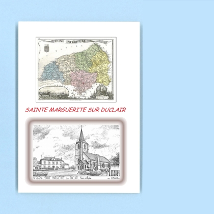Cartes Postales impression Noir avec dpartement sur la ville de STE MARGUERITE SUR DUCLAIR Titre : mairie et eglise