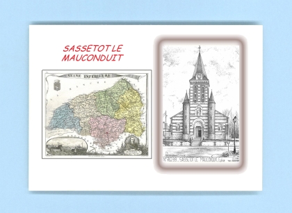 Cartes Postales impression Noir avec dpartement sur la ville de SASSETOT LE MAUCONDUIT Titre : eglise