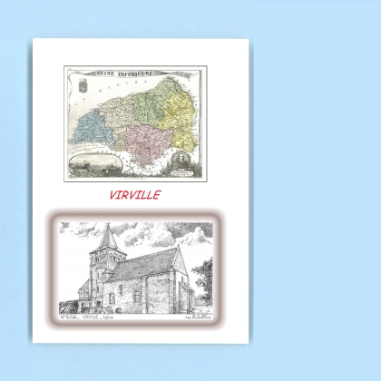 Cartes Postales impression Noir avec dpartement sur la ville de VIRVILLE Titre : eglise