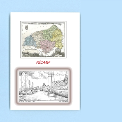 Cartes Postales impression Noir avec dpartement sur la ville de FECAMP Titre : port
