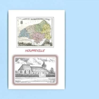Cartes Postales impression Noir avec dpartement sur la ville de HOUPPEVILLE Titre : eglise