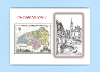 Cartes Postales impression Noir avec dpartement sur la ville de CAUDEBEC EN CAUX Titre : place