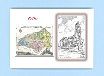 Cartes Postales impression Noir avec dpartement sur la ville de BUCHY Titre : eglise
