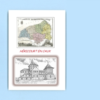 Cartes Postales impression Noir avec dpartement sur la ville de HERICOURT EN CAUX Titre : eglise