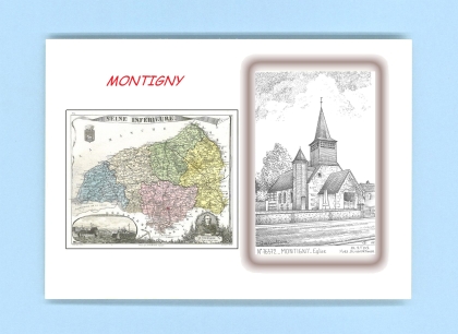 Cartes Postales impression Noir avec dpartement sur la ville de MONTIGNY Titre : eglise