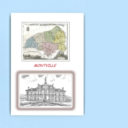 Cartes Postales impression Noir avec dpartement sur la ville de MONTVILLE Titre : hotel de ville