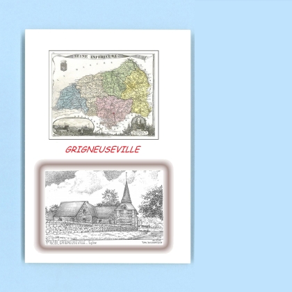 Cartes Postales impression Noir avec dpartement sur la ville de GRIGNEUSEVILLE Titre : eglise