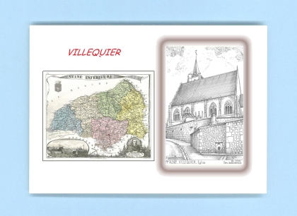 Cartes Postales impression Noir avec dpartement sur la ville de VILLEQUIER Titre : eglise