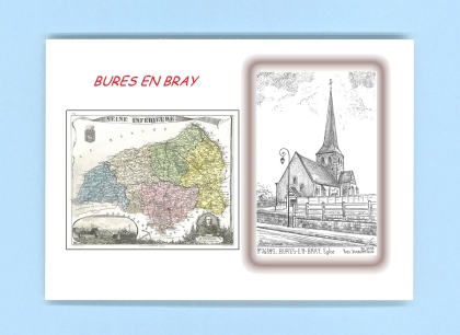 Cartes Postales impression Noir avec dpartement sur la ville de BURES EN BRAY Titre : eglise