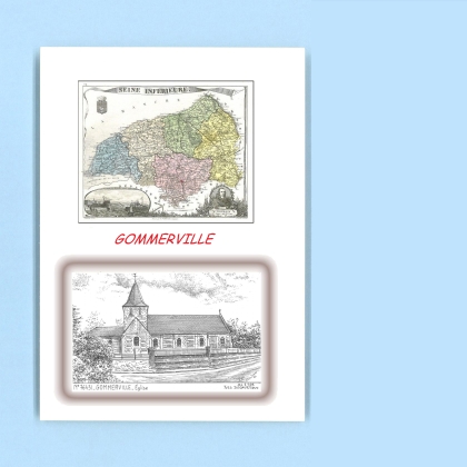 Cartes Postales impression Noir avec dpartement sur la ville de GOMMERVILLE Titre : eglise