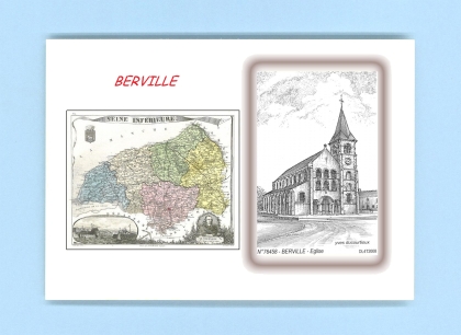 Cartes Postales impression Noir avec dpartement sur la ville de BERVILLE Titre : eglise