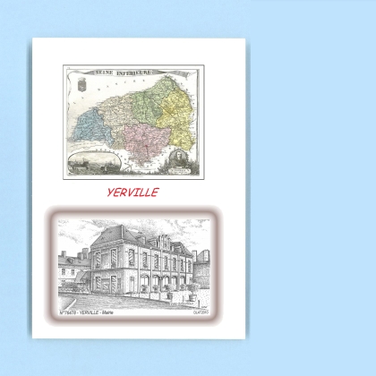 Cartes Postales impression Noir avec dpartement sur la ville de YERVILLE Titre : mairie