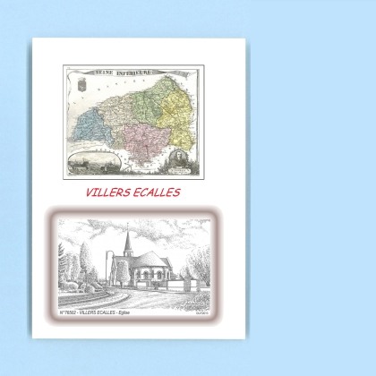 Cartes Postales impression Noir avec dpartement sur la ville de VILLERS ECALLES Titre : eglise