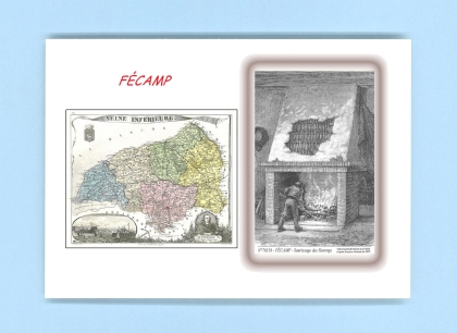 Cartes Postales impression Noir avec dpartement sur la ville de FECAMP Titre : saurissage des harengs