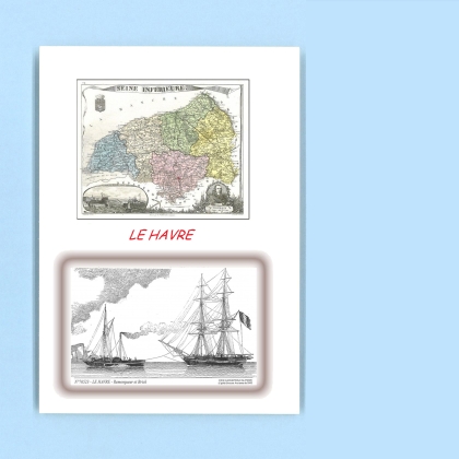 Cartes Postales impression Noir avec dpartement sur la ville de LE HAVRE Titre : remorqueur et brick