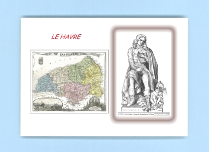 Cartes Postales impression Noir avec dpartement sur la ville de LE HAVRE Titre : statue bernardin de st pierre