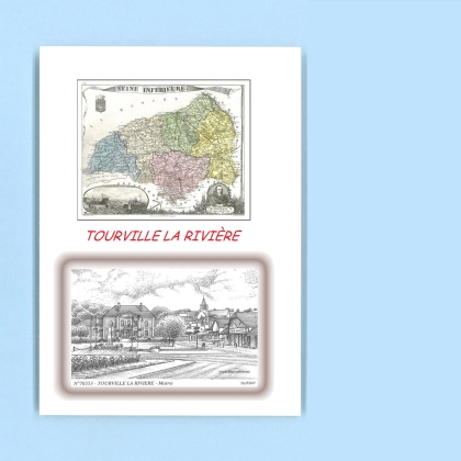 Cartes Postales impression Noir avec dpartement sur la ville de TOURVILLE LA RIVIERE Titre : mairie