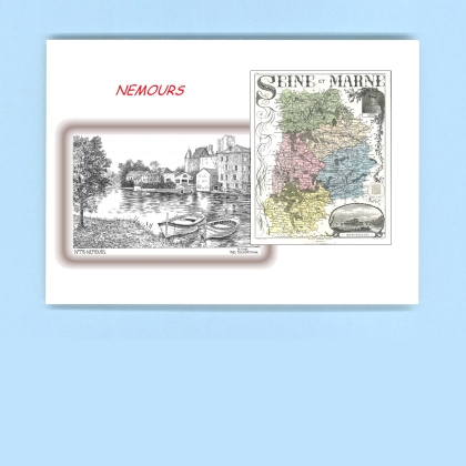 Cartes Postales impression Noir avec dpartement sur la ville de NEMOURS Titre : vue