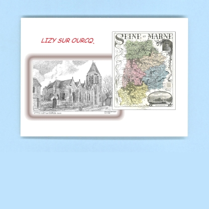Cartes Postales impression Noir avec dpartement sur la ville de LIZY SUR OURCQ Titre : eglise