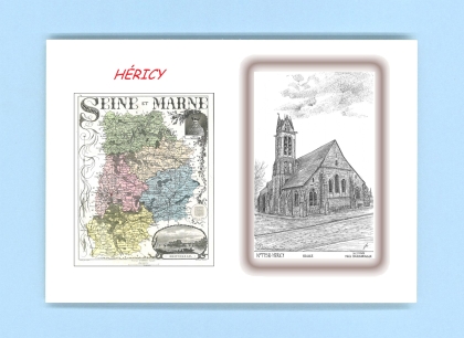 Cartes Postales impression Noir avec dpartement sur la ville de HERICY Titre : eglise