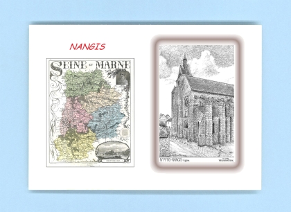 Cartes Postales impression Noir avec dpartement sur la ville de NANGIS Titre : eglise