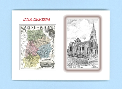 Cartes Postales impression Noir avec dpartement sur la ville de COULOMMIERS Titre : eglise