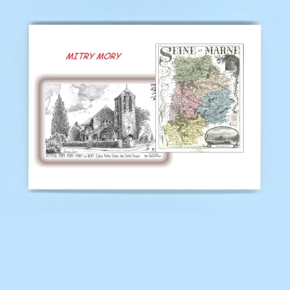 Cartes Postales impression Noir avec dpartement sur la ville de MITRY MORY Titre : eglise nd des saints anges