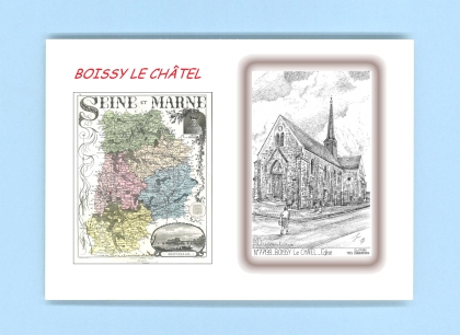 Cartes Postales impression Noir avec dpartement sur la ville de BOISSY LE CHATEL Titre : eglise
