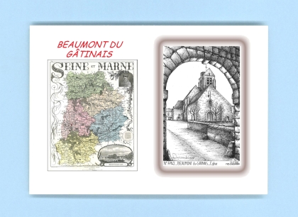 Cartes Postales impression Noir avec dpartement sur la ville de BEAUMONT DU GATINAIS Titre : eglise